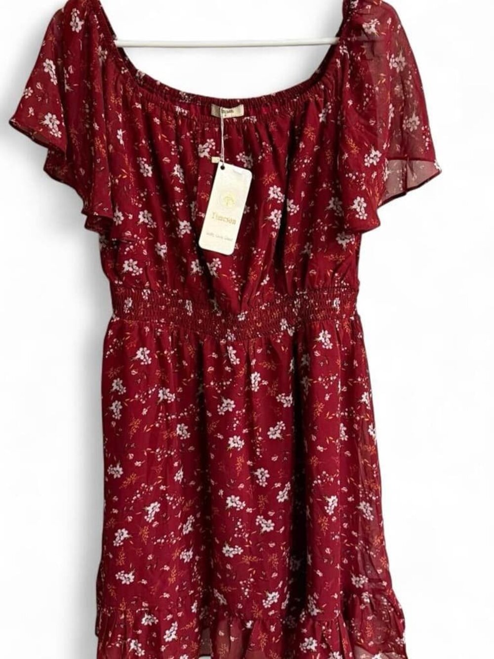 chiffon floral Off-the-Shoulder